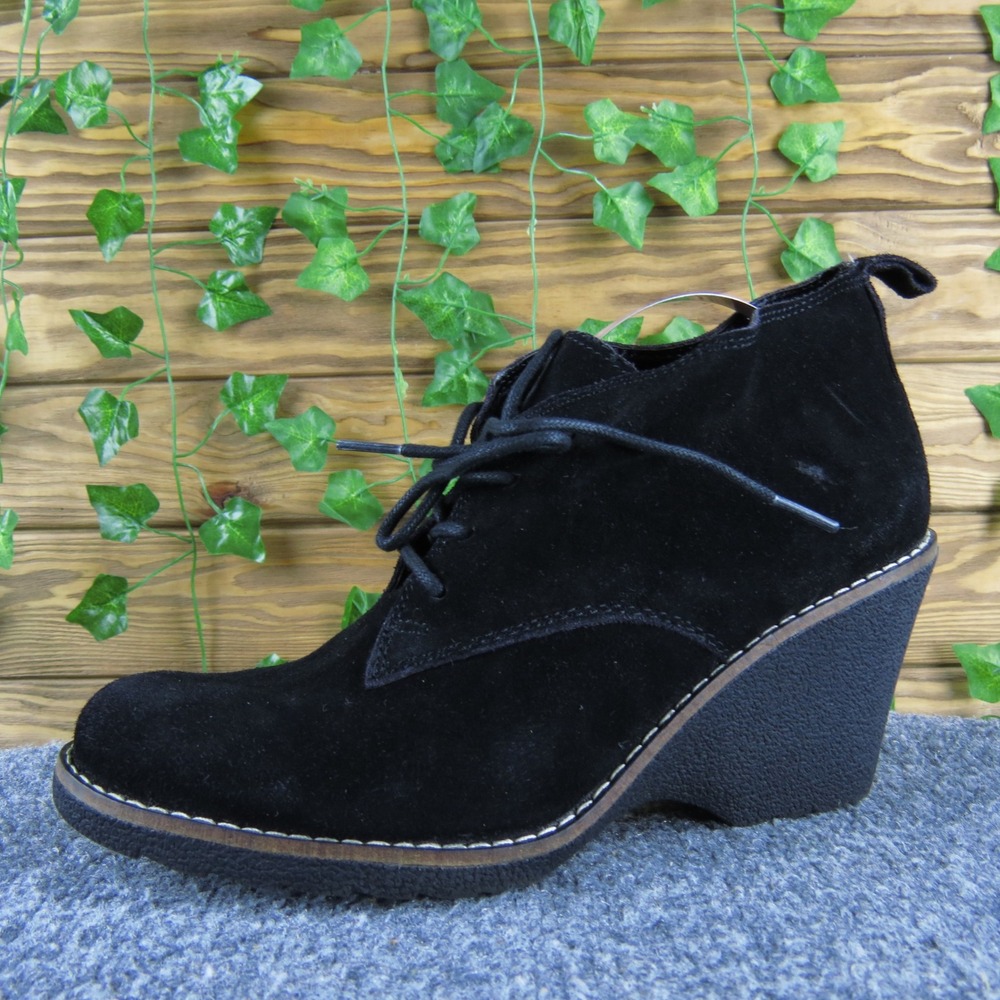 White Mountain Lambert Women's 10 Black Suede Lace-Up‎ Wedge Ankle Booties